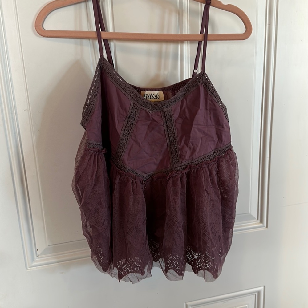 Cute purple baby doll tooly and lace top